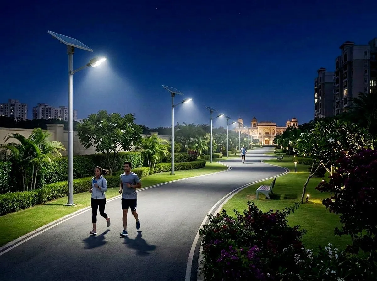Integrated Solar street light field installation Gurgaon Noida Delhi society