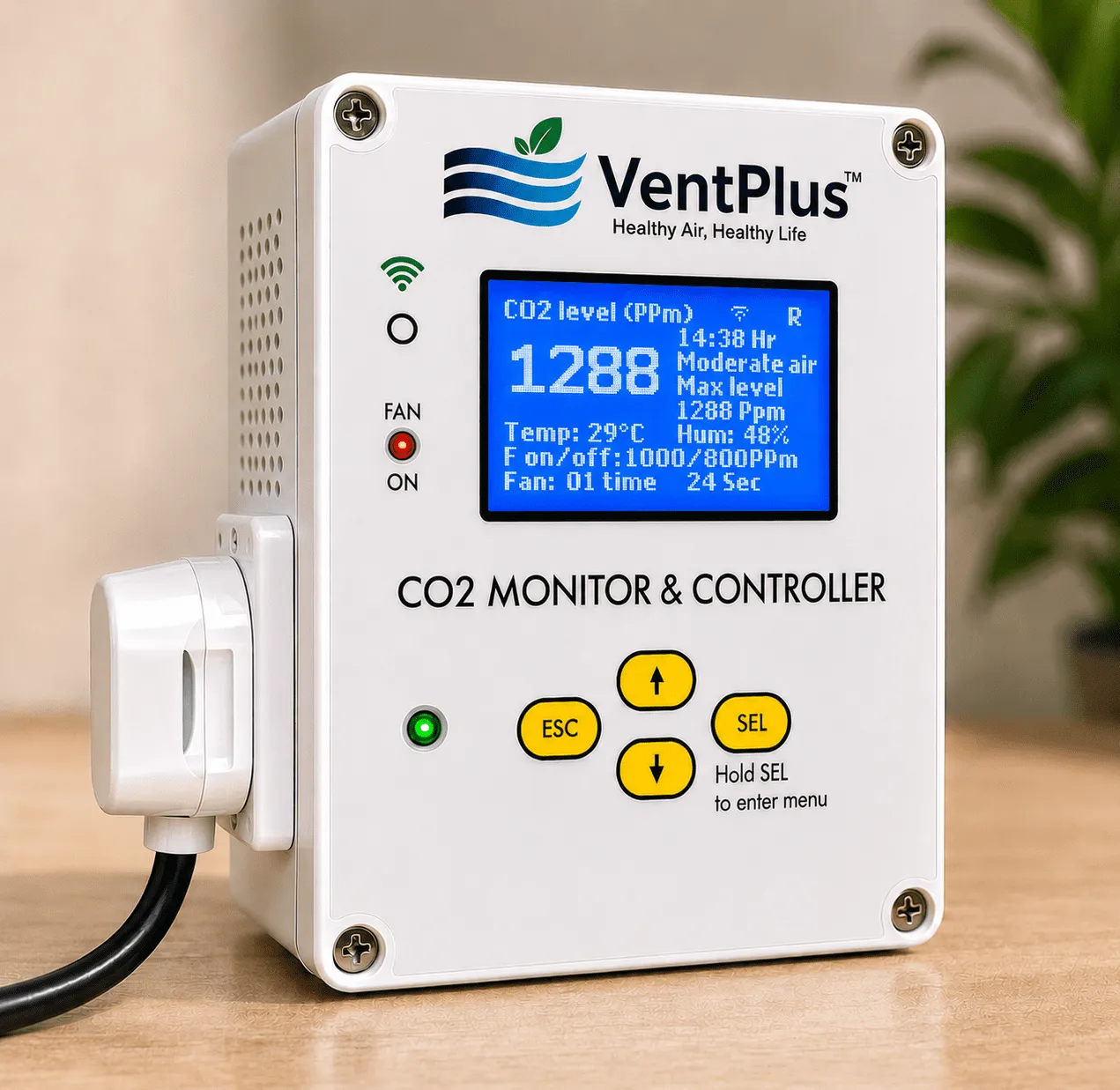 VentPlus CO2 Monitor and Controller for Healthy Indoor Air, Mushroom Farms & Greenhouses
