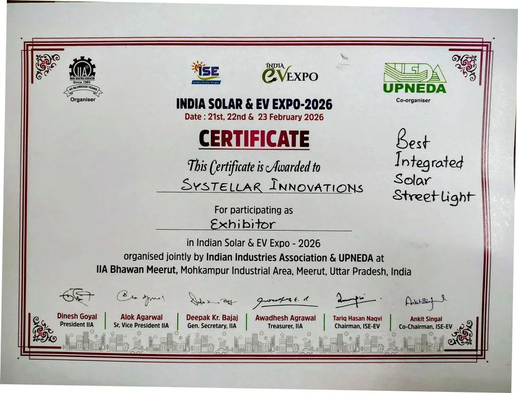 IIA certificate for Systellar solar street lights